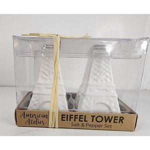 American Atelier EIFFEL TOWER Salt & Pepper Shakers,, White/Gold New Sealed box